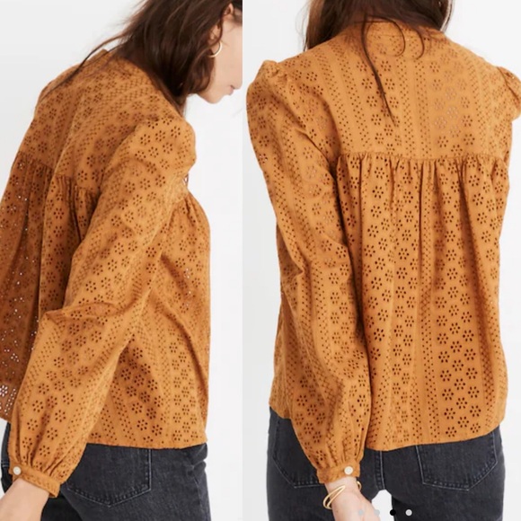 Madewell Tops - Madewell Eyelet Double-Tie Peasant Top in Brown Orange Size XS Fall Autumn Vibes